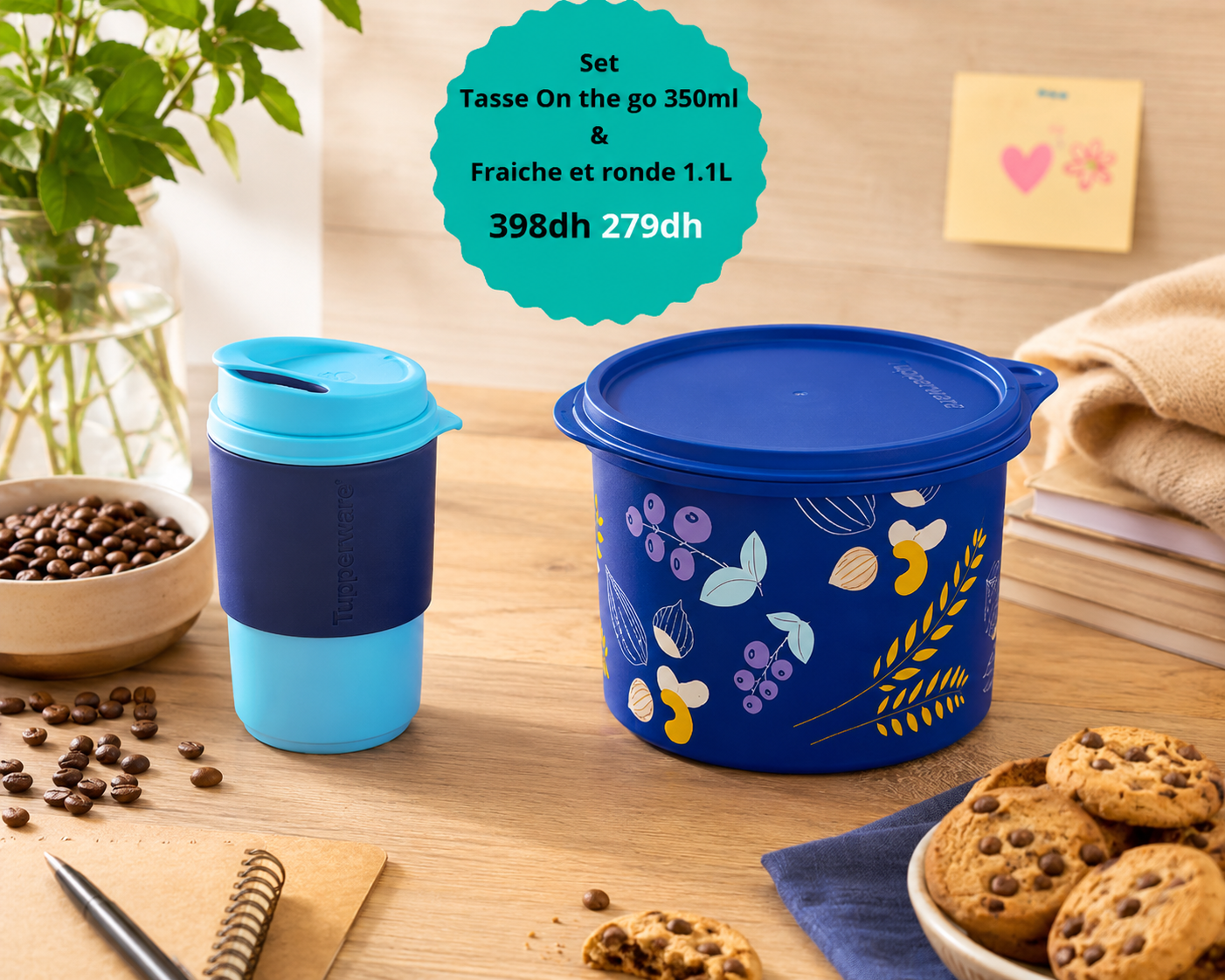 Fraiches et rondes 1,1lt Bleu (1) + Eco+ TASSE 350ml Bleu Nuit