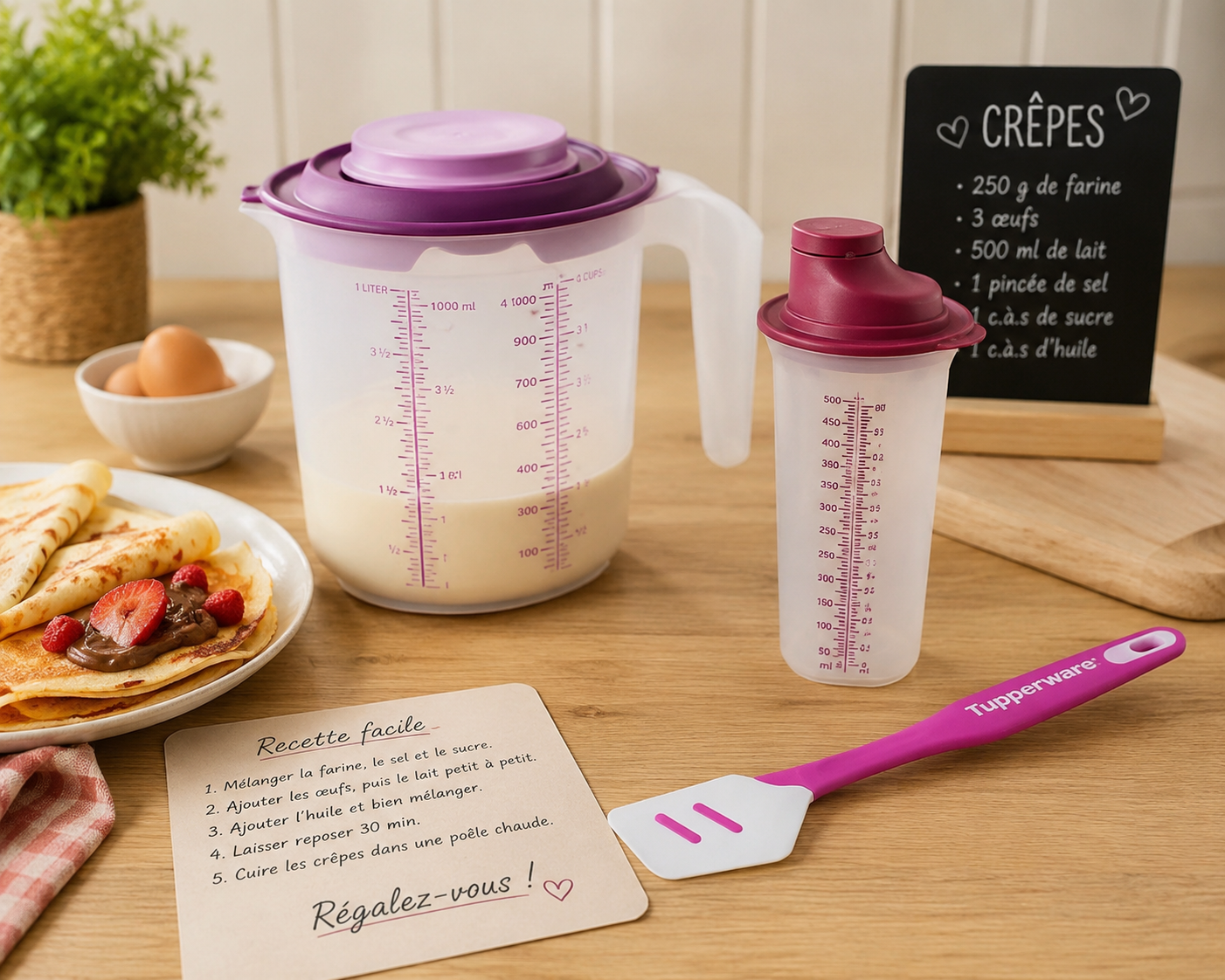 Pichet Gradué 1,25lt Violet + Spatule silicone Violet + Shaker 600ml Violet