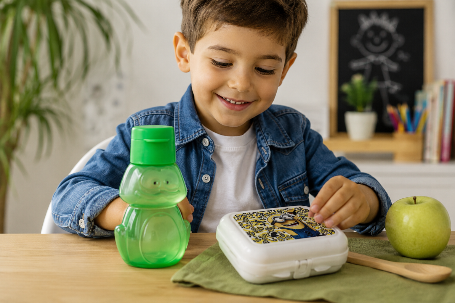 Boite Papillon petite Minions Blanche (1) + Eco bouteille 350ml Frog Verte