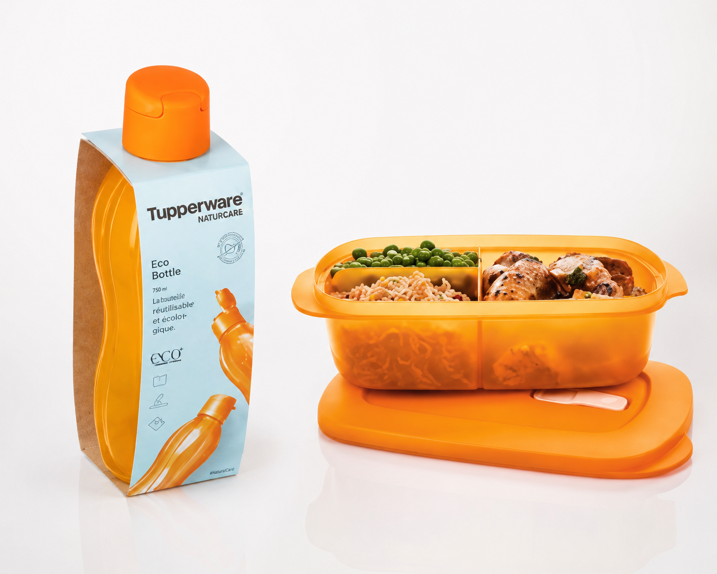 Eco Bouteille Click 750ml Orange + Crystalwave Divisée 1lt Orange