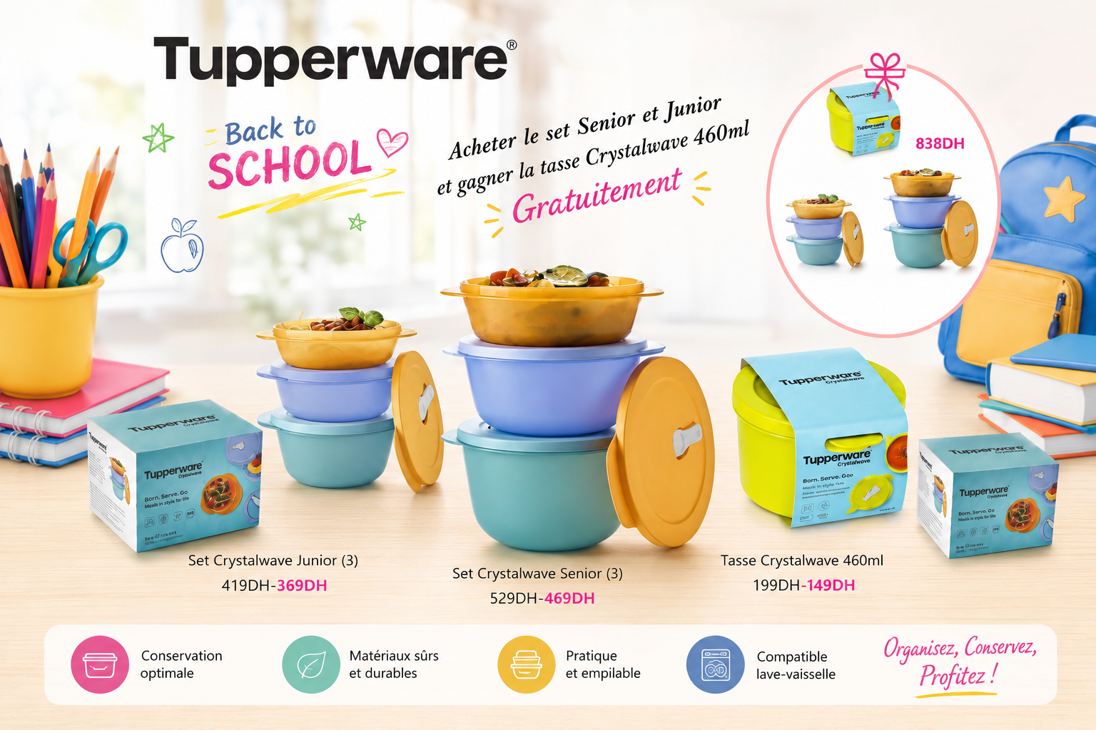 Set Crystalwave Junior (3) + Set Crystalwave Suniors (3) + Tasse Crystalwave 460ml Vert